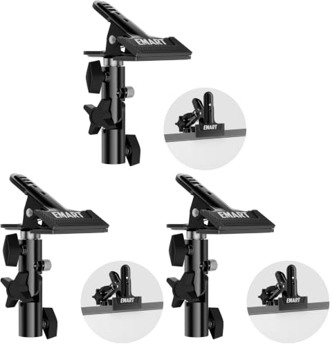 Image of EMART Photography Reflector Holder, Photo Video Studio 5 /8 inch Heavy Duty Metal Clamp Attachment, Light Stand Clip Mount with Umbrella Hole for Backdrop, Diffuser, Lighting (Pack of 3)