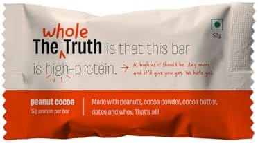 The Whole Truth - Protein Bars Peanut Cocoa Pack Of 6 X 52G Each No Added Sugar No Preservatives No Artificial Sweeteners No Gluten Or Soy All Natural Ingredients