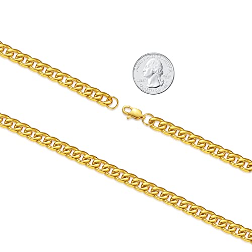 Fosir Mens Curb Chain Necklace, Diamond Cut Gold Plated Stainless Steel Flat Cuban Link Chain For Men Boys Women, 5/7/9Mm, 18-30 Inch #TOP2
