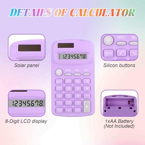 Tellegloww 48 Pcs Pocket Size Basic Calculators Bulk for Classroom Solar Battery Dual Power Display Calculator 8 Digit Colored Basic Calculator for Kids Student School Office の商品画像 3