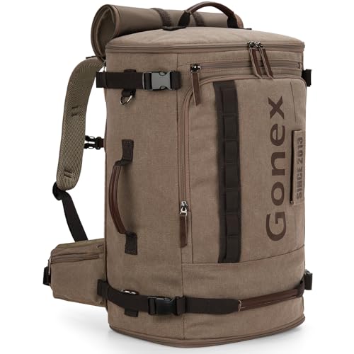 Gonex Canvas Travel Backpack, Large 3-in-1 Convertible Vintage Laptop Duffel Bag for Men & Women, Durable Carry-On for Work, College & Outdoor Adventure (Coffee Brown)
