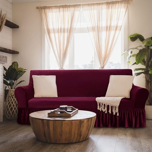 Housse de canapé extensible 3 places rouge robuste p - 8