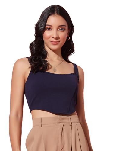 Image of Trend Arrest.ed Women's Stretchable Corset Style Crop Top | Square Neck Sleeveless Zipper Back Body-Hugging Fit | Casual