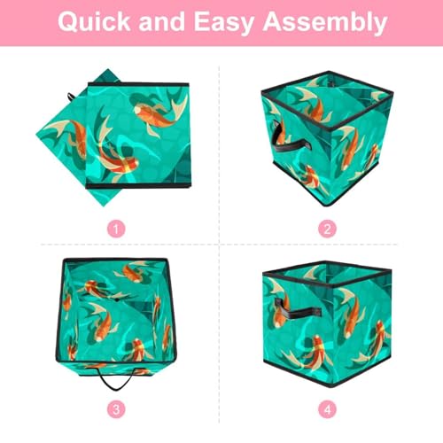 Boîte de rangement pliable carpe koï rétro, cube en tissu pour placard