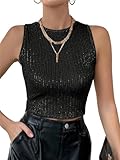 Occasion : Débardeur à paillettes décontracté pour dames, adapté à la fête, décontracté, sortie, rassemblement, vacances, club, Noël, Nouvel An, plage, shopping et vêtements de tous les jours