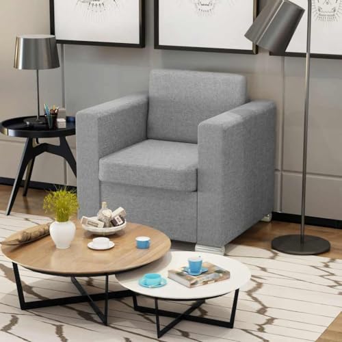 Runheo Sillón de tela gris claro, acogedor sillón de salón para salón, dormitorio, oficina, marco de madera resistente, fundas de almohada extraíbles, 82 x 73 x 78 cm, asiento cómodo para adultos