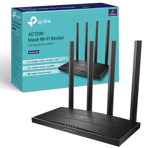 TP-Link Archer C6 Router WiFi AC1200Mbps WiFi Router Gigabit Ethernet Ports VPN Router Server Easy Setup Internet Booster Routers WiFi Booster WPA3 Gaming Xbox PS4 Steam Easy Setup EasyMesh