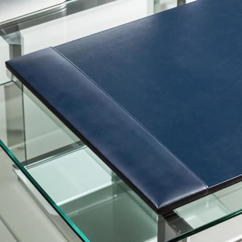 Image of Dacasso Bonded Pad with Side Rails Luxury Leather Desk Blotter for Writing, 30 x 18 (Navy Blue)