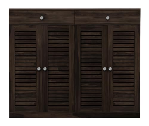 Image of The Attic Lisbon Shoerack Walnut, Shoe Storage Cabinet for Home, Shoe Rack with Seat & Door, Shoe Organizer, Shoe Rack for Home, Walnut Matte Finish