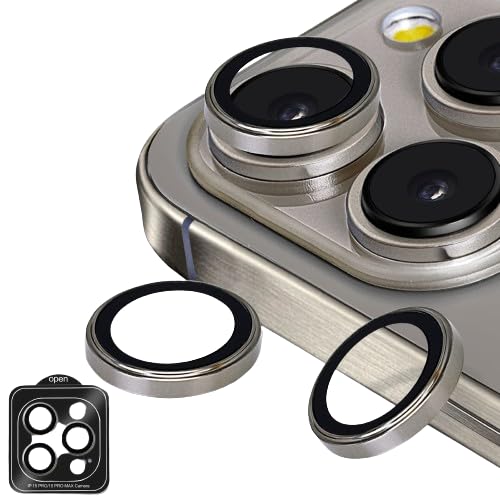 Camera Lens Protector - Natural | Individual Titanium Ring Protector | Shatterproof and Scratch Resistant | Crystal Clear Glass Lens With Precise Fit | For iPhone 15 Pro Max/Pro