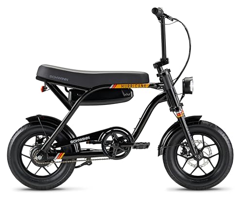Schwinn Hurricane Compact Electric Bike, 30 Mile Range, 400W Peak Motor, Mechanical Disc Brakes, Ages 13+, 14" Wheels, Black