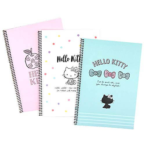 Sanrio Hello Kitty Slim Line College Ruled Spiral Notebook Set of 3: 3 Colors