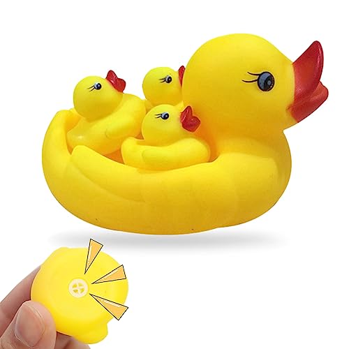 Image of Rubber Duck Family Bathtub Toy, Bath Duck Toys 4 Pcs Rubber Duck Family Squeak Ducks Baby Shower Toy for Toddlers Boys Girls (Mother Child Ducks)