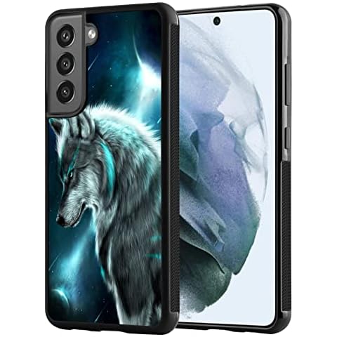LIWEILE Phone Case for Samsung Galaxy S21 FE with Wolf Style Black Textured Frame Shockproof TPU Anti-Slip Smartphone Protective Case Cover