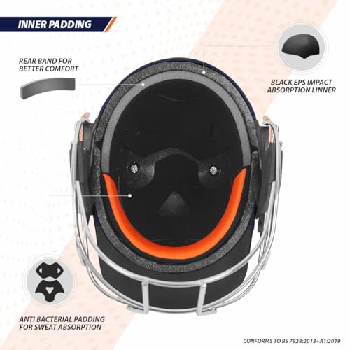 Image of DSC Empra Titanium BSI Approved Professional Cricket Helmet | BS7928 Certified Pro-Standard Hard Ball Helmet with Ultra-Light Titanium Grill & Advanced Shock Absorption | Color: Navy | Size: M