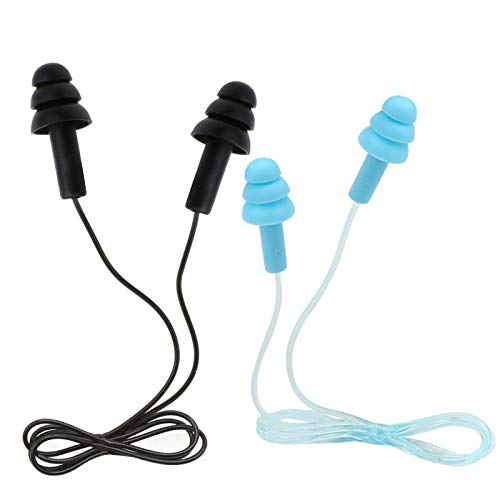 Junhua Reusable Silicone Waterproof Ear Plugs, Comfortable with Cord Earplugs for Sleeping, Snoring, Swimming, Work, Travel and Loud Events, 2 Pair -32 NRR