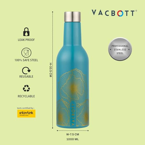 Image of Clay Craft Vacbott IVY Wine Double Walled|18 Hours Hot and 24 Hours|Cold Vacuum Insulated Flask Bottle|2 Piece, 1000 ml Steel Bottles for Travelling|BPA-Free|BIS Certified|1Year Limited Warranty