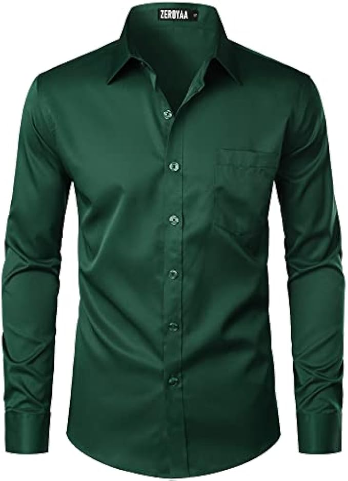 ZEROYAA Men's Urban Stylish Casual Business Slim Fit Long Sleeve Button Up Dress Shirt with Pocket