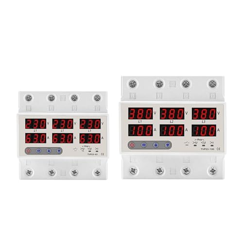 Relais protecteur triphasé 380V 63A sans neutre avec voltmètre ampèremètre rail DIN