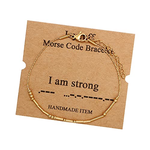 Image of JoycuFF Inspirational Morse Code Bracelets for Women Silver Beads Jewelry Encouragement Mantra Gifts for Her