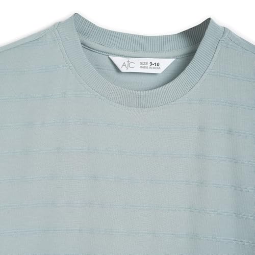 Image of Alan Jones Clothing Boys Oversized T-Shirt with Embossed Stripe Design | Half Sleeve Round Neck Casual Tee for Kids