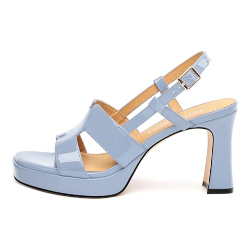 Image of ROSERWISH Heels for Women Chunky Block Platform High Heels Square Open Toe Strappy Heel Sandals Wedding Party Prom Fashion Slingback Dress Pump Sandals Shoes