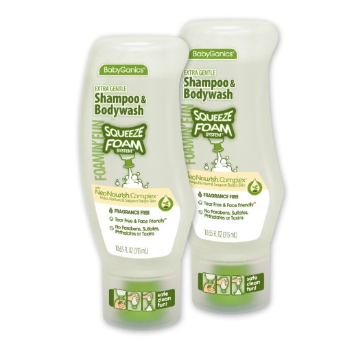 Image of BabyGanics Foamin' Fun Foaming Body Wash & Shampoo, Gentle Formula, Fragrance Free, 10.65-Fluid Ounce Bottles (Pack of 2), Packaging May Vary