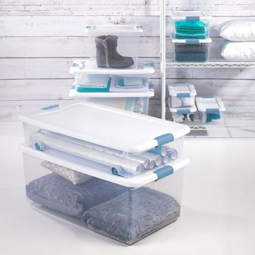 Image of Sterilite 48-Pack Latching Box, Under Bed Storage Bins with Lids, Clear Plastic, 6 Quart - Heavy-Duty Organizing Containers for Closet, Bathroom, and Office