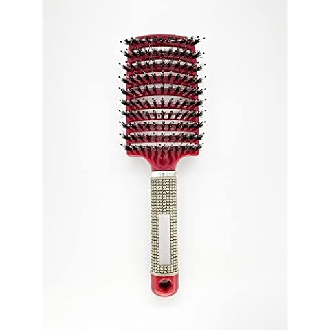 BSPOILED Best Round Hair Brush with Natural Wild Boar Bristles for Blow Drying, Straightening, Styling with Shine and Volume like in the Hairdressing Salon (Red) Cover