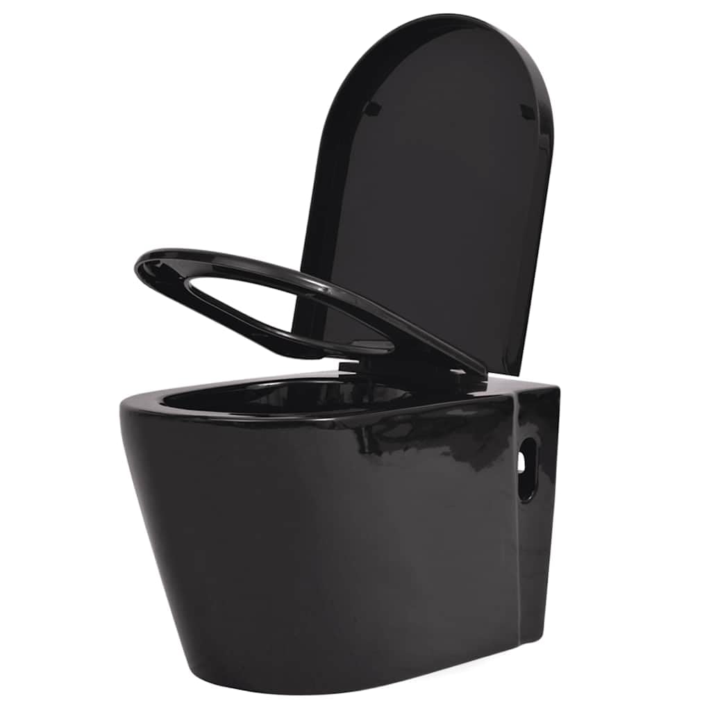 Inodoro de pared con cisterna empotrada, inodoro colgante de cerámica negra, asiento de cierre suave, función de ahorro de agua, diseño moderno