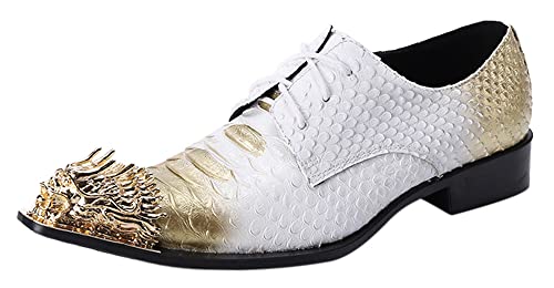 Santimon Mens Dragon Metal Pointed Toe Slip-on Shoes Formal Dress Oxfords Snake Print Business Derby Shoes