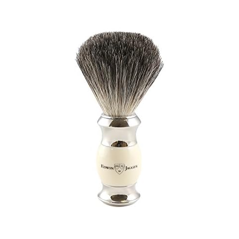 Edwin Jagger Pure Badger Shaving Brush - Imitation Ivory Handle with Nickel Plated Collar and End Cap Cover