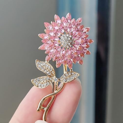 Image of Rhinestone Flower Brooch Pin Pink Blue Crystal Sunflower Brooch Big Large Bouquet Brooch Pin Wedding Ball Birthday Party Brooch Elegant Clothing Hat Bag Accessories Jewelly for Women