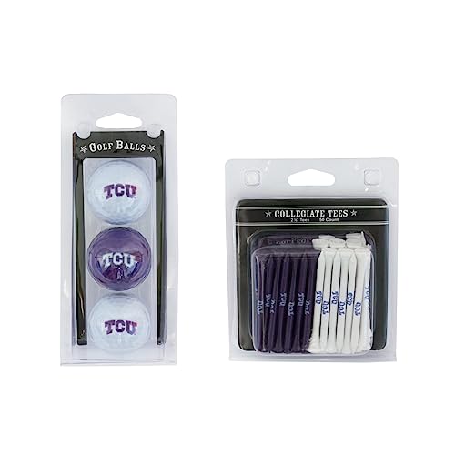 Team Golf NCAA TCU Horned Frogs 3 Golf Balls and 50 Golf Tees Logo Imprinted Golf Balls (3 Count) & 2-3/4" Regulation Golf Tees (50 Count), Multi Colored