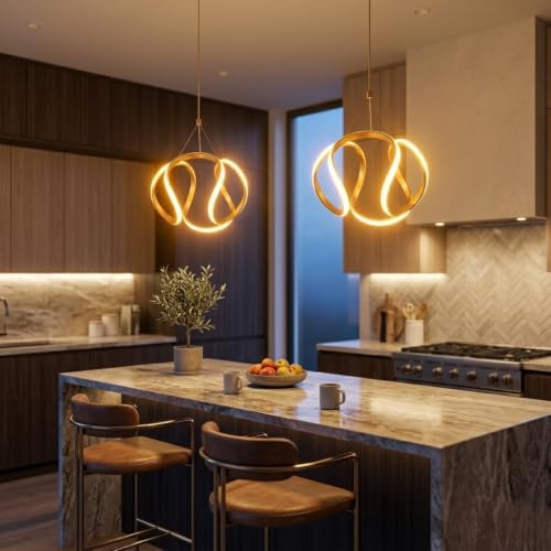 Image of Groeien 12W 3 Color Gold LED Wave Orbit Pendant, Home Ceiling Lamp(Pendant WaveOrbit, 1)