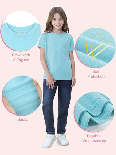 Image of QWE 5 Pack Girls Shirts Athletic Dry-Fit Shirts for Girls Short Sleeve Tshirts Kids Clothes Teens Tops