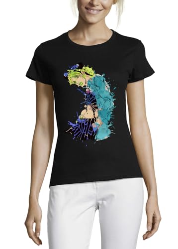 T-shirt anime femme noir en coton avec col rond imprimé numéro 73