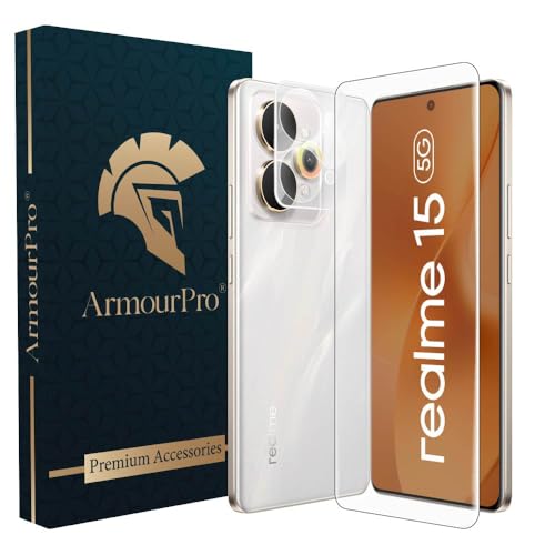 Image of ArmourPro Advanced HD+ UV Tempered Glass for Realme 15 with Clear Camera Lens Protector, Edge-to-Edge Clear Screen Guard, Anti-Scratch, Case Friendly, Bubble-Free Kit