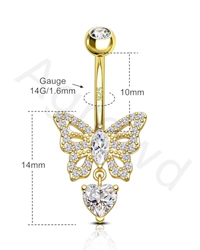 14K Gold Plated Belly Button Rings - 925 Sterling Silver Navel Rings for Women - 14G Belly Piercing Jewelry3