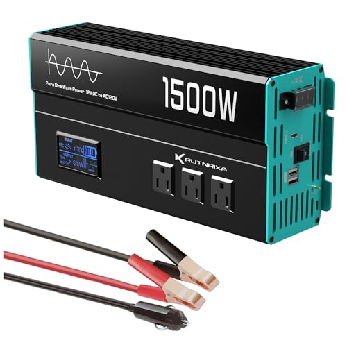 Image of RUTNRIXA 1500W Pure Sine Wave Inverter 12V DC to 120V AC Converter for Home, RV, Camping, Off-Grid Solar Power with USB Port, 2 AC Outlets 2024 New Upgrade