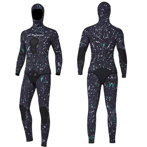 VLOBAOM Traje De Neopreno con Capucha De 2 Piezas para Hombre, Trajes De Buceo De Neopreno De 3mm/5mm/7mm para Pesca Submarina, Apnea Y Snorkel,XL, 7mm Green