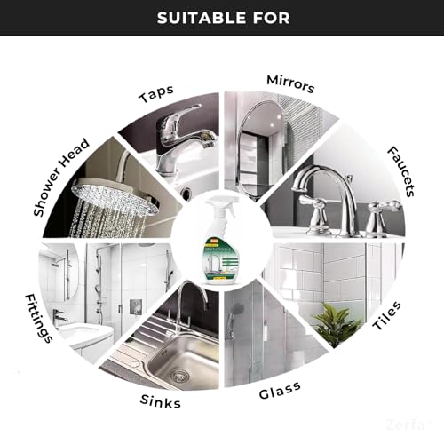Image of Zerfa Tough Lime Scale Hard Water Stain Remover & Tap Cleaner, Bathroom, Taps, Faucet, Basins, Showers & Floor Tiles Cleaning Spray for Tough Stains - 300 ml