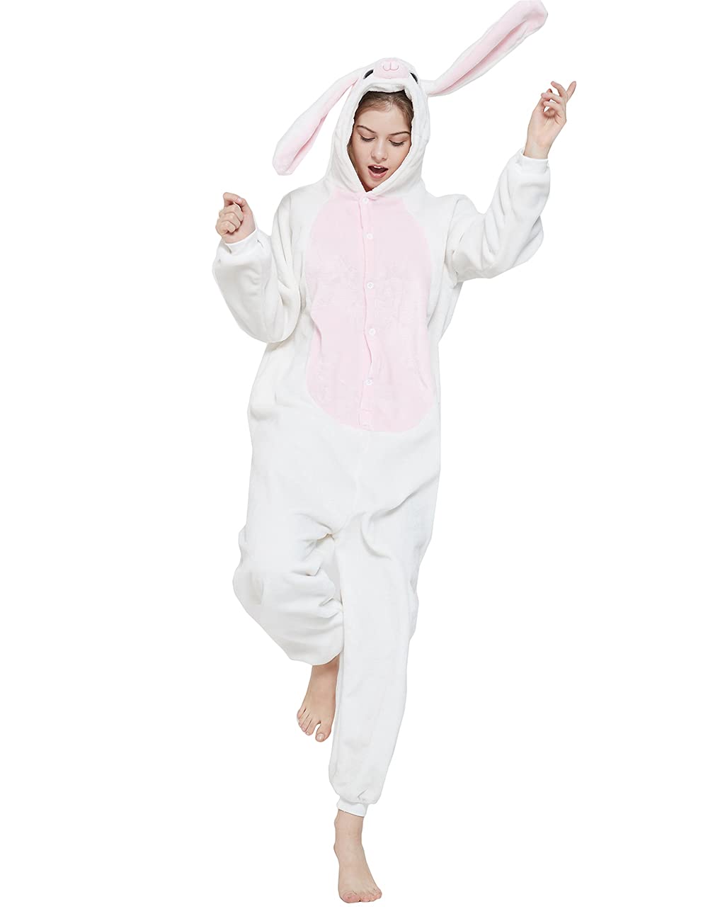 ABENCA Pijama de unicornio de forro polar para mujeres, adultos, dibujos animados, Navidad, Halloween, cosplay, disfraz de una sola pieza, Conejito blanco, XS
