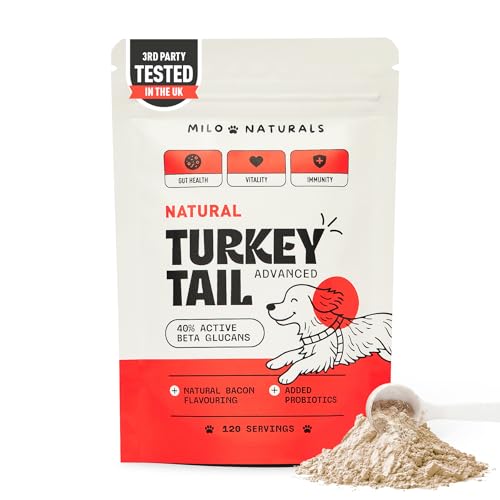 Milo Naturals - Turkey Tail Mushroom For Dogs With Added Probiotics Immune Support for Lipoma Lumps & Bumps Beta Glucan Verified Turkey Tail Supplement For Dogs - 3rd Party Tested 120 Servings