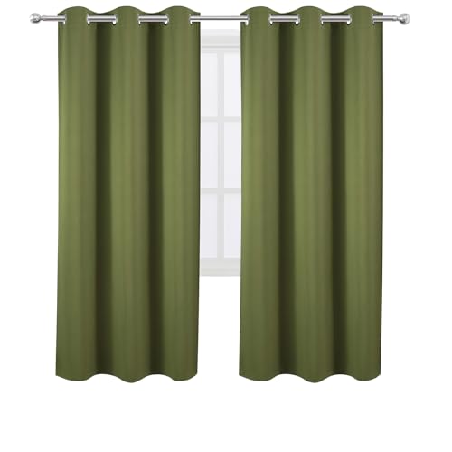 Image of LEMOMO Olive Green Thermal Blackout Curtains /42 x 72 Inch /Set of 2 Panels Room Darkening Curtains for Bedroom