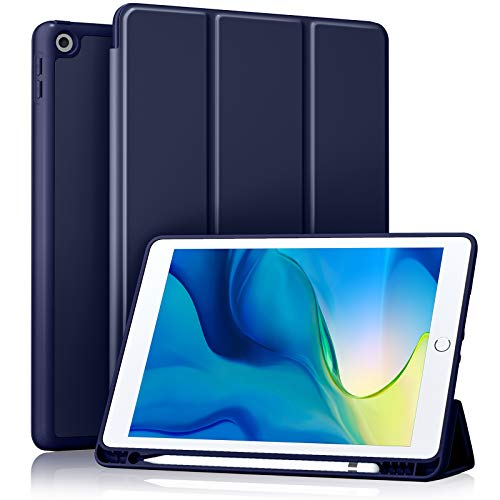 Akkerds Case Compatible with iPad 10.2 Inch 2021/2020/2019, for iPad 9th/8th/7th Generation Case with Pencil Holder, Protective Cover with Soft TPU Back, Auto Sleep/Wake, Navy