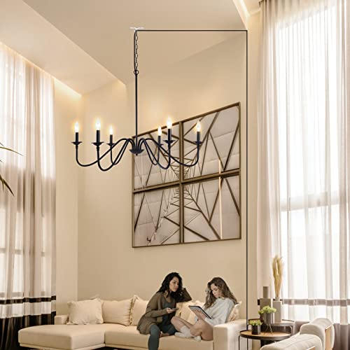 Hoxiya Farmhouse Candle Chandelier 34.6" Light Fixture, Plug In Black 6-Light Pendant Lighting Rustic Industrial Classic Ceiling Mount For Home Lamp, Dining Room, Kitchen, Office, Living Room, Foyer #TOP4