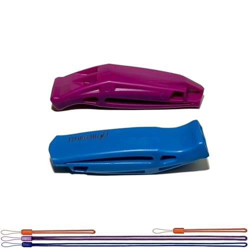 HEIMDALL Emergency Survival Whistle with Lanyard (2 Pack) for Safety Boating Camping Hiking Hunting Rescue Signaling (Blue, Purple).