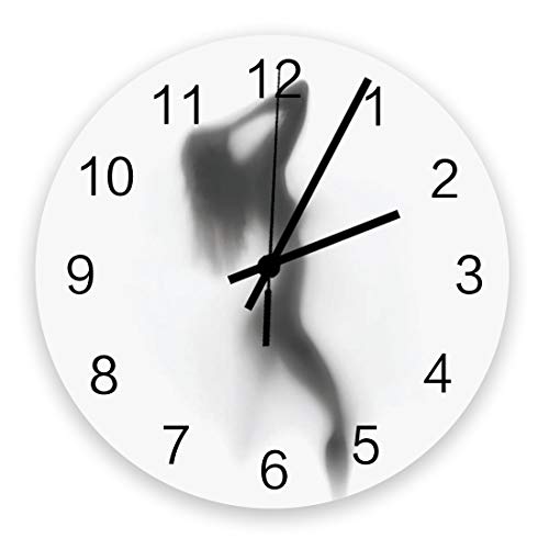 TAOGAN Wall Clock Sexy Lady Women Wood Clock Silent Non Ticking Nude Naked Silhouette Shadow Round Clock Battery Operated Decorative Wall Clock