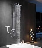 Duschsystem aus Edelstahl von ELBE, Regendusche mit Duschkopf aus rostfreiem 304 Edelstahl 20x20cm eckig, Duschset ohne Armatur, chrom Duschstangeset Duschs&auml;uleset